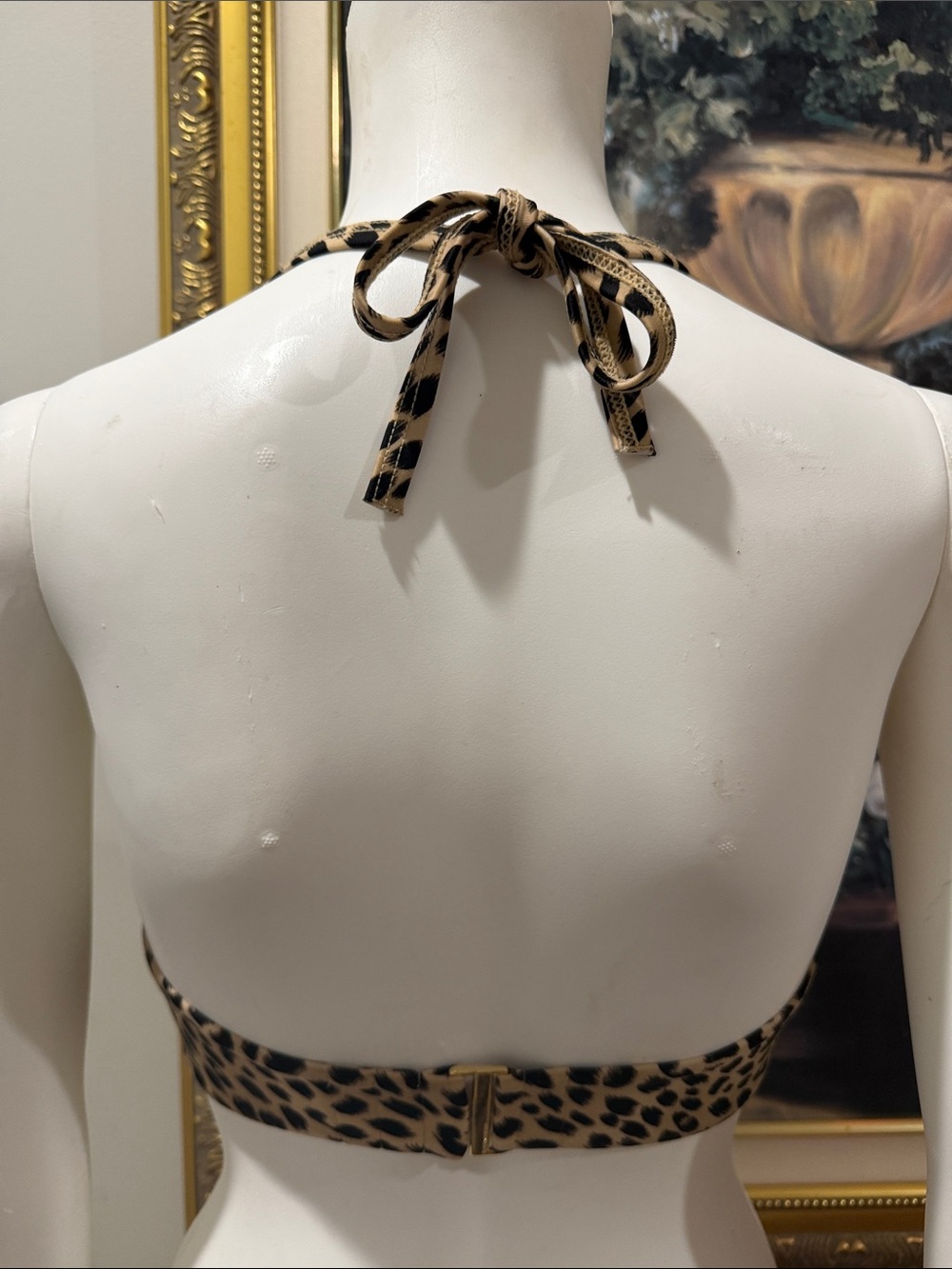 2/$28 Victoria’s Secret Leopard Push-Up Bikini Top 32D Halter Gold Hardware - Picture 6 of 9